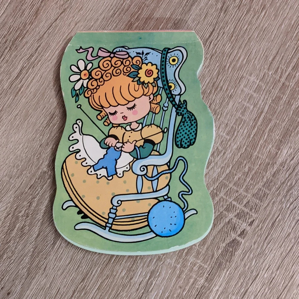 Vintage Notepad Little Girl Knitting Rocking Chair Retro Shapelets Mid Century